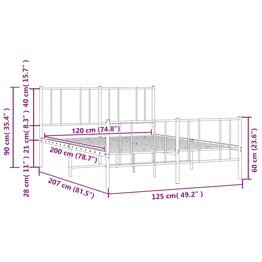 Cadre de lit métal sans matelas et pied de lit blanc 120x200 cm - 10