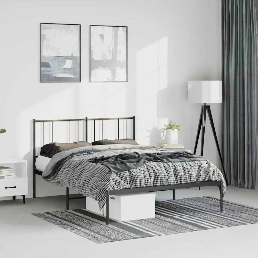 Cadre de lit métal sans matelas avec tête de lit noir 150x200cm