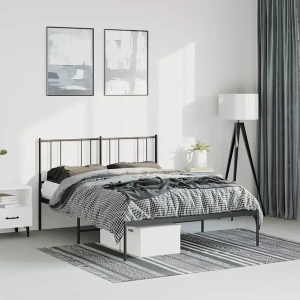 Cadre de lit métal sans matelas avec tête de lit noir 150x200cm