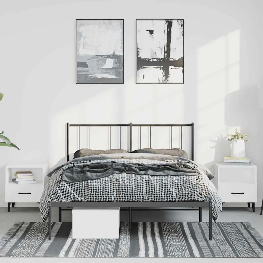 Cadre de lit métal sans matelas avec tête de lit noir 150x200cm - 3