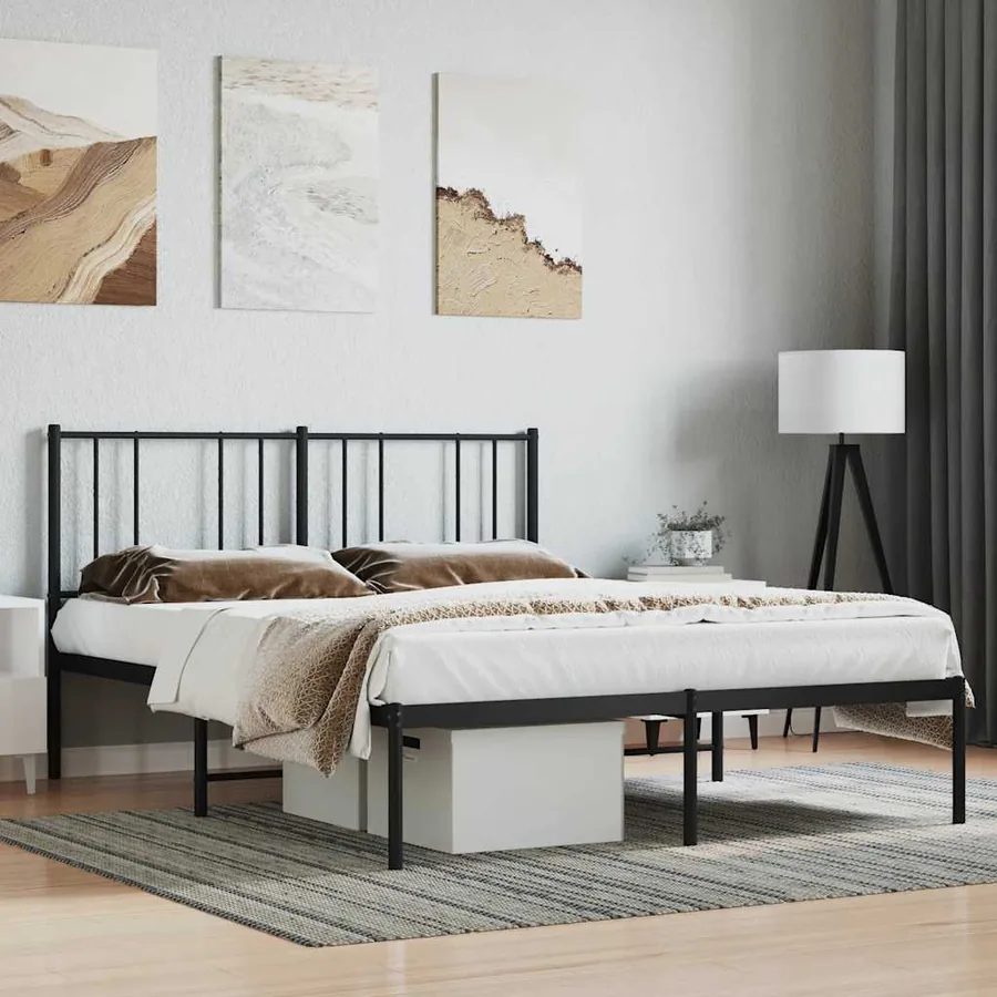 Cadre de lit métal sans matelas avec tête de lit noir 120x190cm