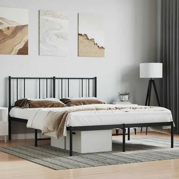 Cadre de lit métal sans matelas avec tête de lit noir 120x190cm