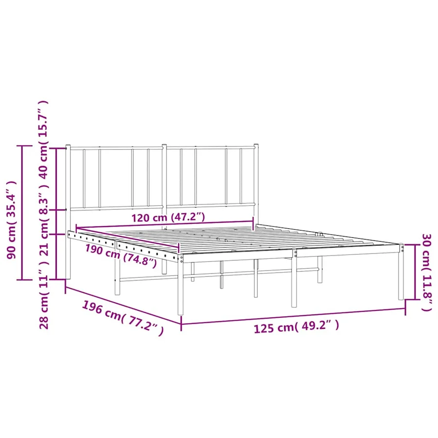 Cadre de lit métal sans matelas avec tête de lit noir 120x190cm - 10