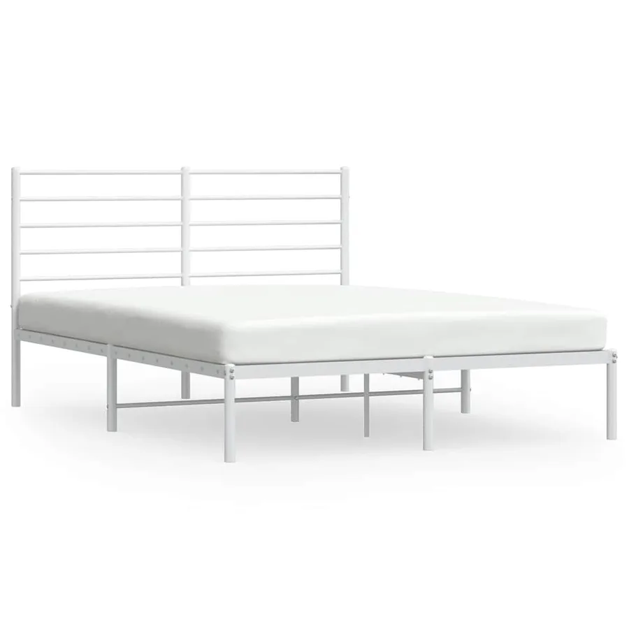 Cadre de lit métal sans matelas et tête de lit blanc 135x190 cm - 2