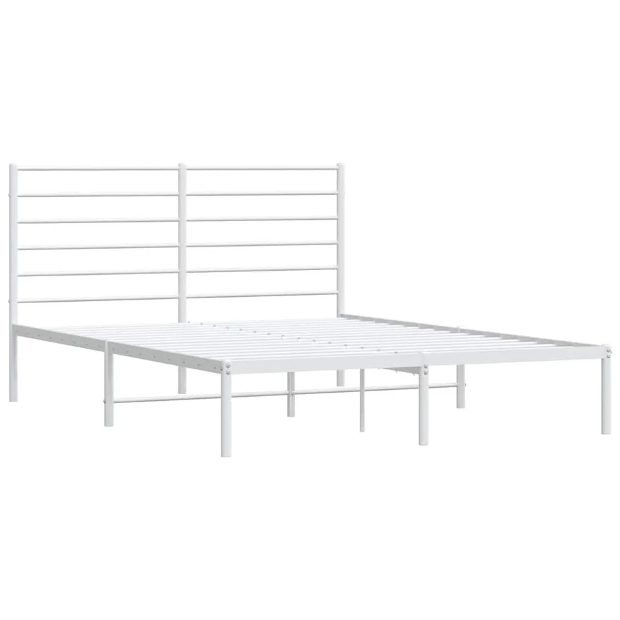 Cadre de lit métal sans matelas et tête de lit blanc 135x190 cm - 4