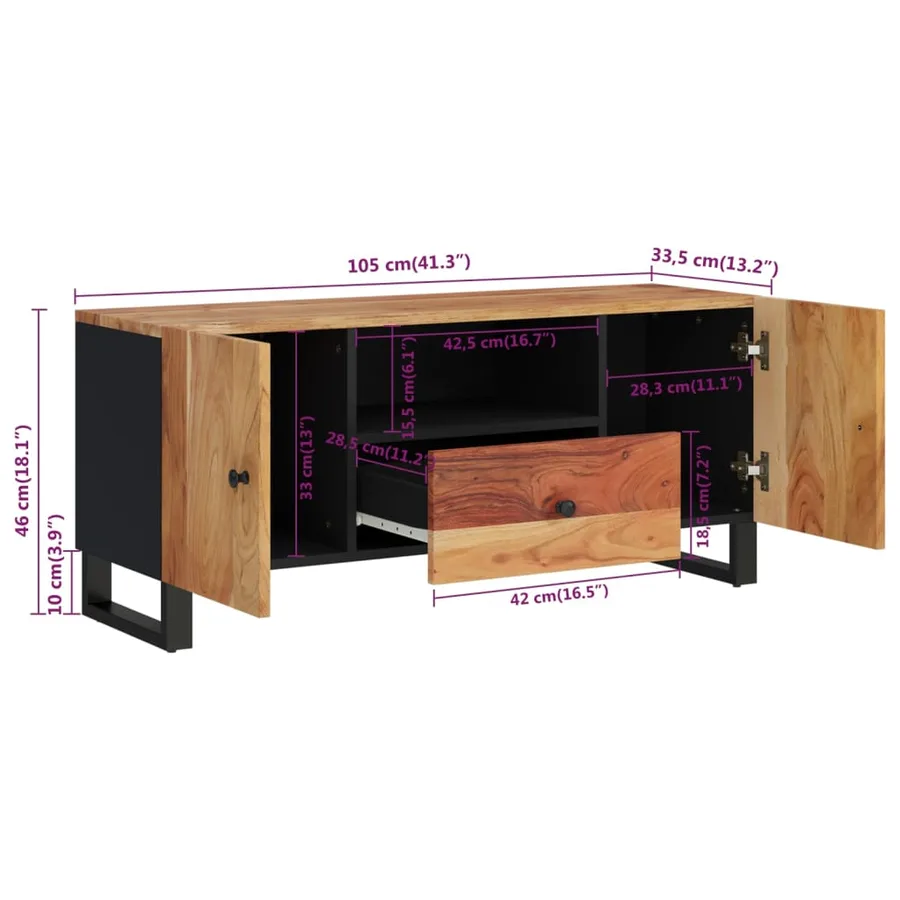Meuble TV 105x33,5x46 cm bois d'acacia solide et d'ingénierie - 9