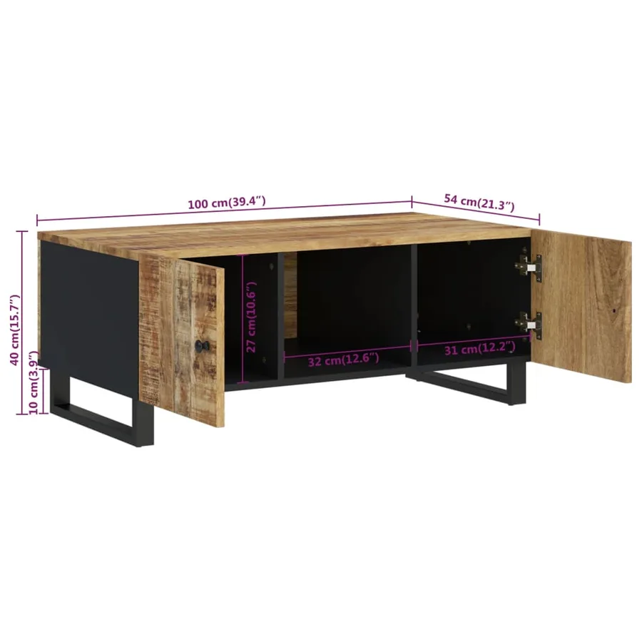 Table basse 100x54x40cm bois de manguier solide et d'ingénierie - 10