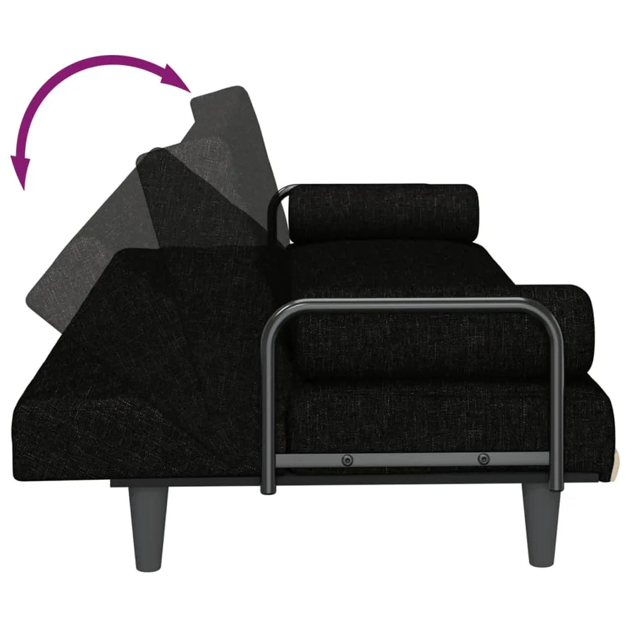 Canapé-lit avec accoudoirs noir tissu - 9