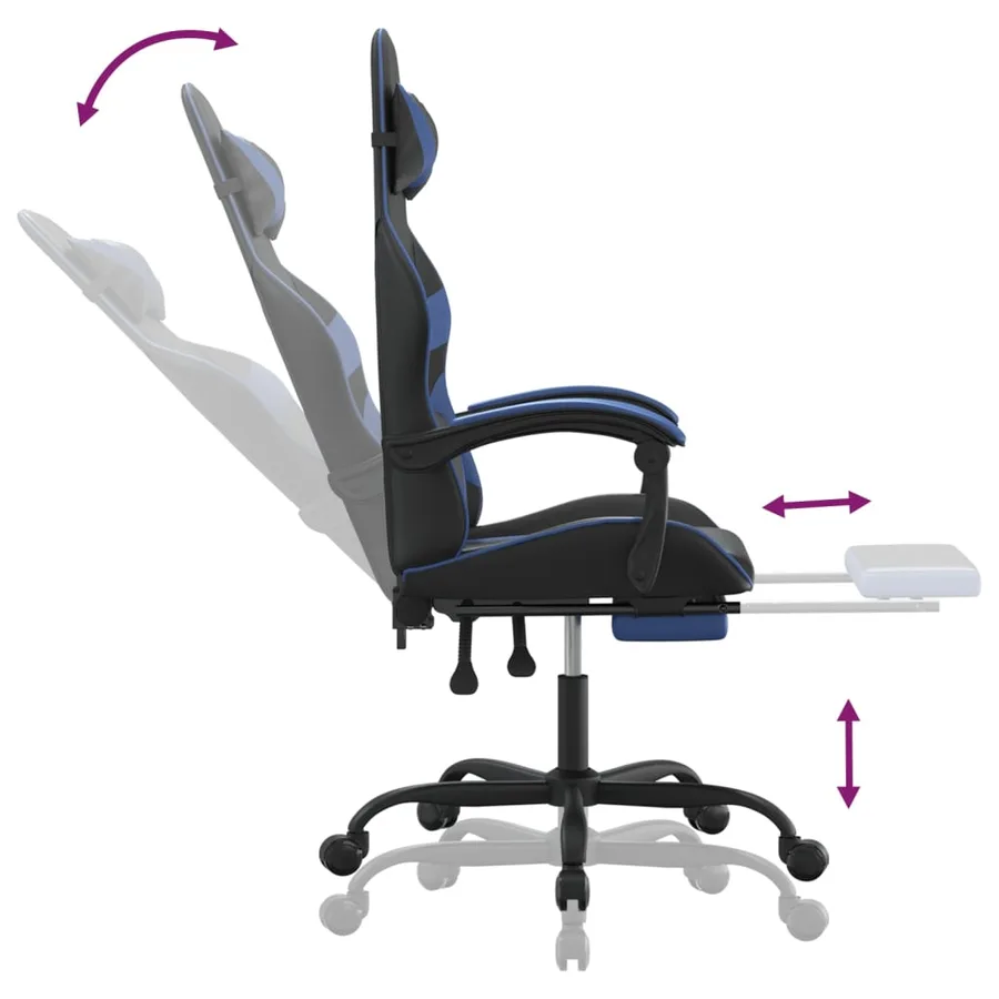 Chaise de jeu pivotante et repose-pied Noir et bleu Similicuir - 11