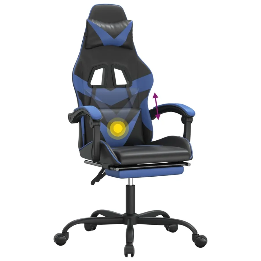 Chaise de jeu pivotante et repose-pied Noir et bleu Similicuir - 12