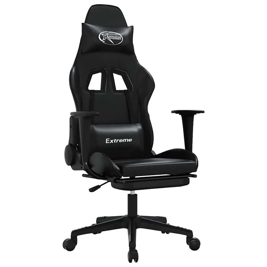 Chaise de jeu de massage avec repose-pied Noir Similicuir - 2
