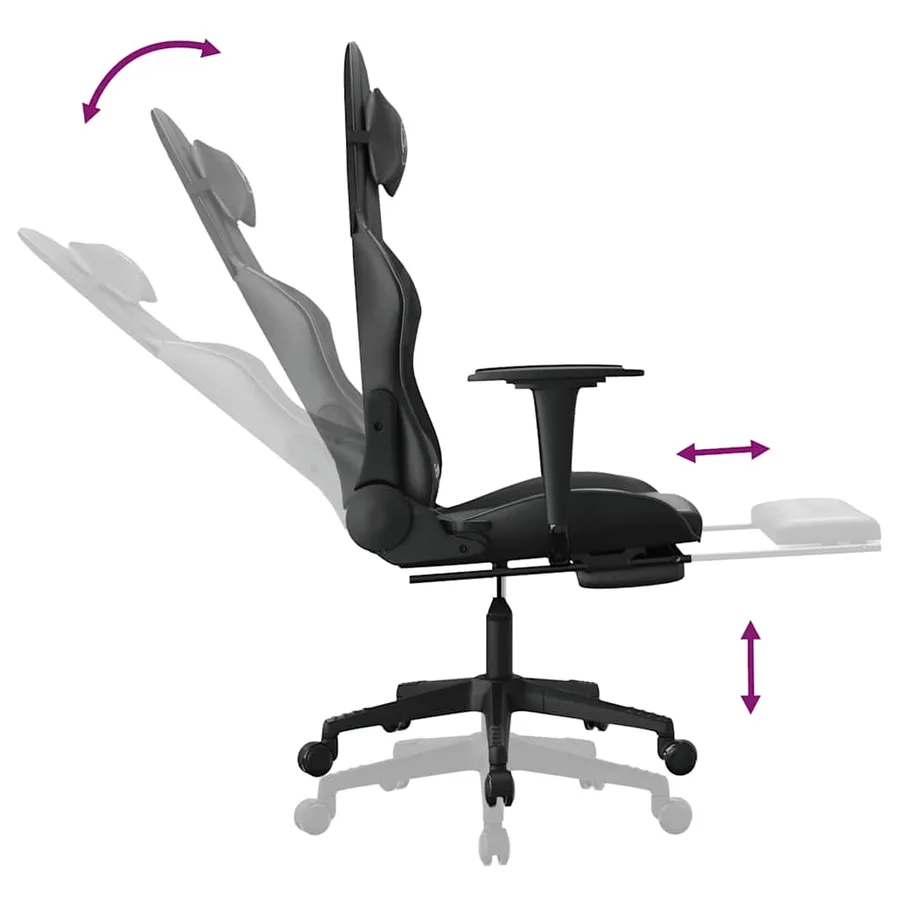 Chaise de jeu de massage avec repose-pied Noir Similicuir - 7