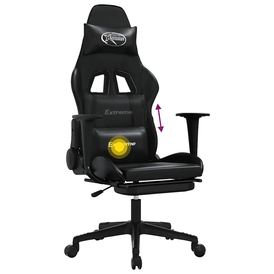 Chaise de jeu de massage avec repose-pied Noir Similicuir - 8
