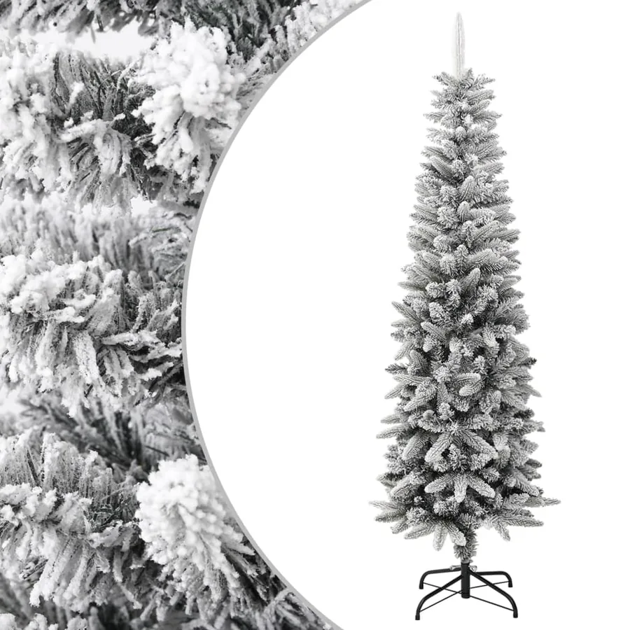 Sapin de Noël artificiel mince avec neige floquée 180 cm PVC/PE