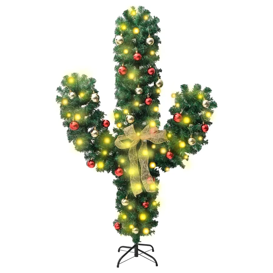 Cactus de Noël avec support et LED Vert 210 cm PVC - 2
