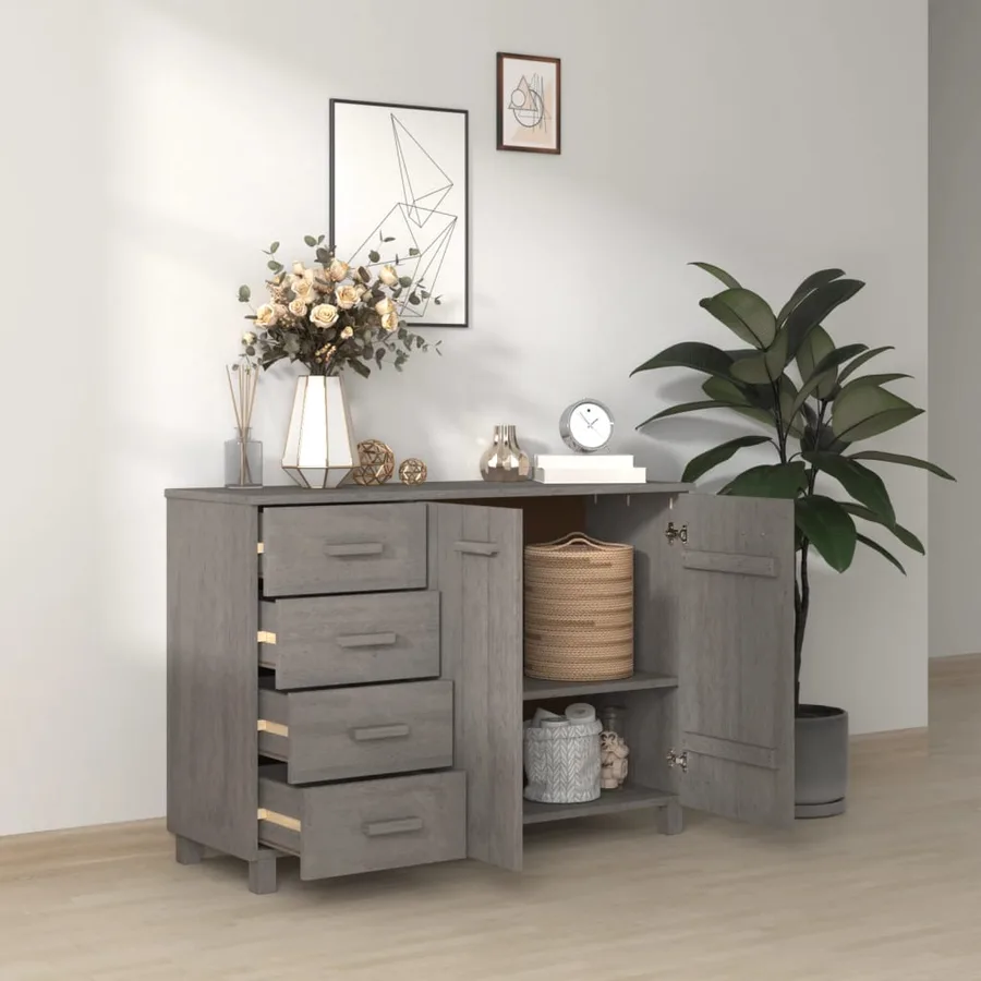 Buffet HAMAR Gris clair 113x40x80 cm Bois massif de pin - 6
