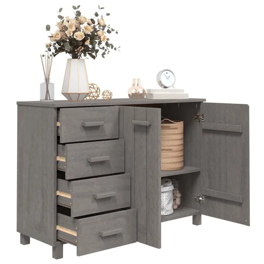 Buffet HAMAR Gris clair 113x40x80 cm Bois massif de pin - 7