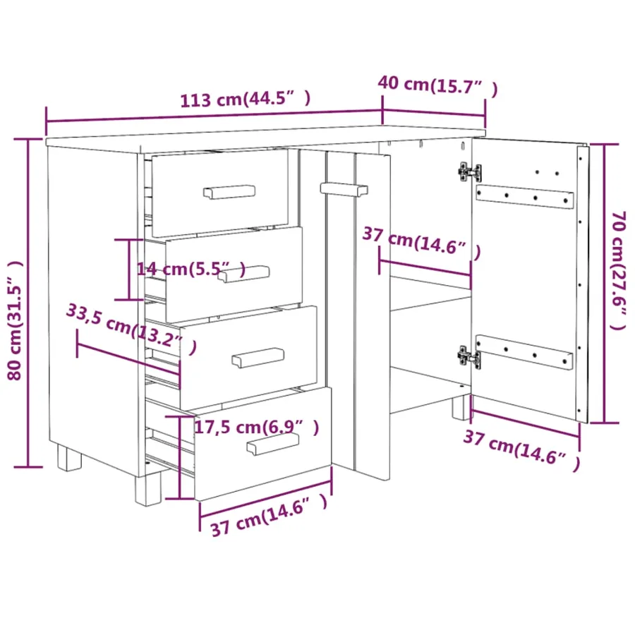 Buffet HAMAR Gris clair 113x40x80 cm Bois massif de pin - 8