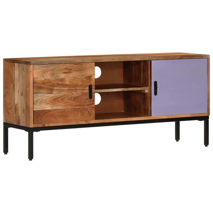 Meuble TV Marron miel et gris 110x30x50 cm Bois massif d'acacia - 10