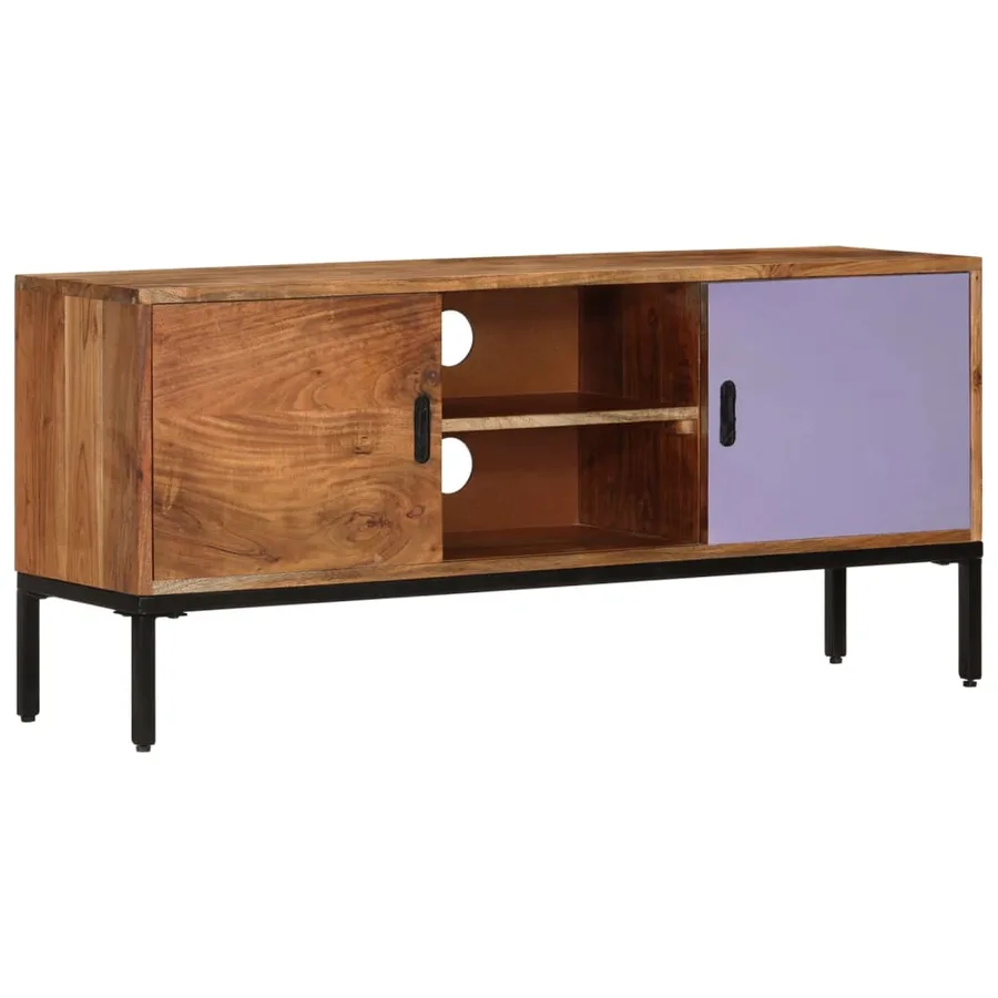 Meuble TV Marron miel et gris 110x30x50 cm Bois massif d'acacia - 11