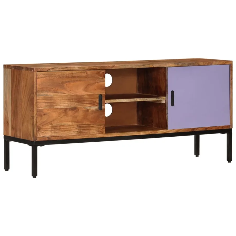 Meuble TV Marron miel et gris 110x30x50 cm Bois massif d'acacia - 12