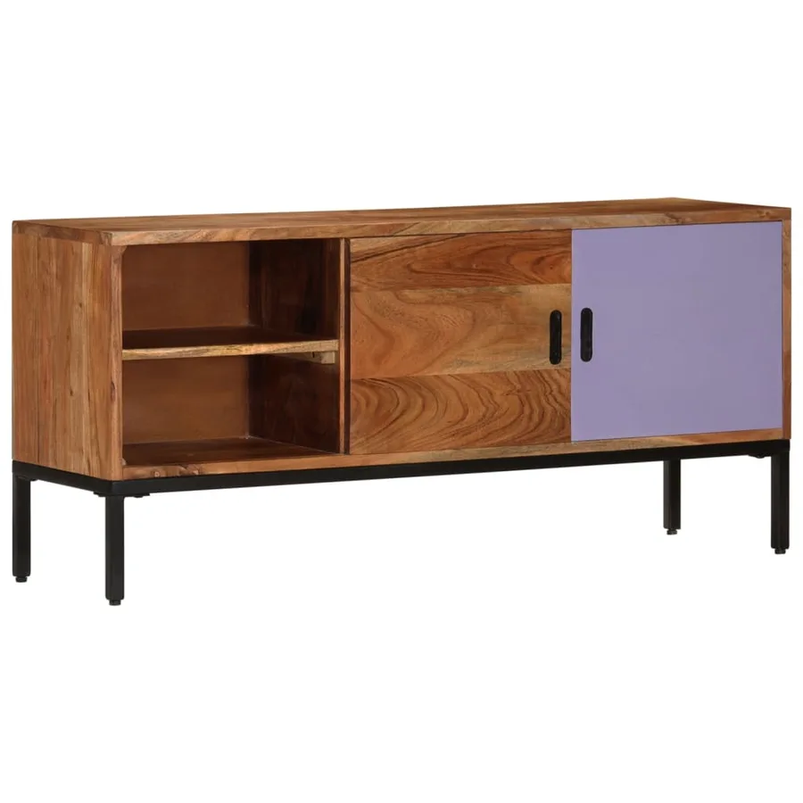Meuble TV Marron miel et gris 110x30x50 cm Bois massif d'acacia - 2