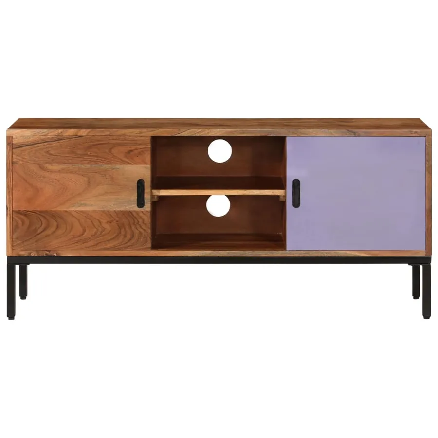 Meuble TV Marron miel et gris 110x30x50 cm Bois massif d'acacia - 4