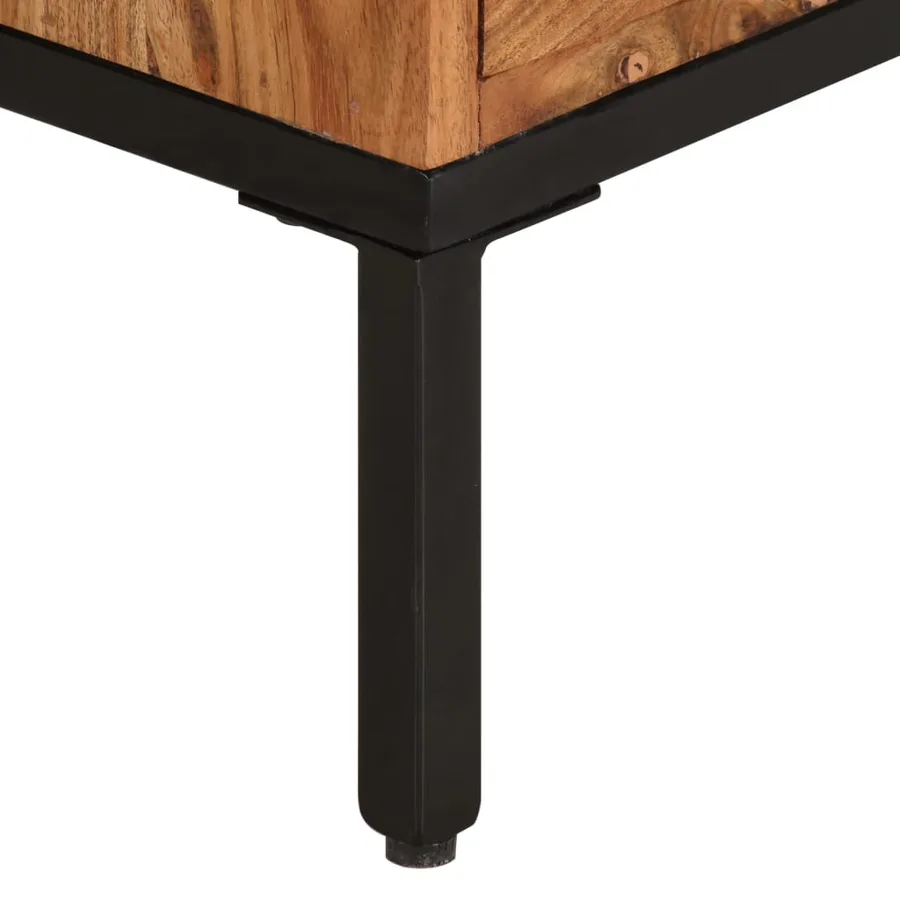 Meuble TV Marron miel et gris 110x30x50 cm Bois massif d'acacia - 7