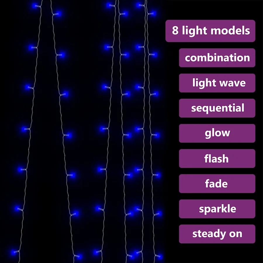 Rideaux lumineux à LED 3x3 m 300 LED Bleu 8 fonctions - 6