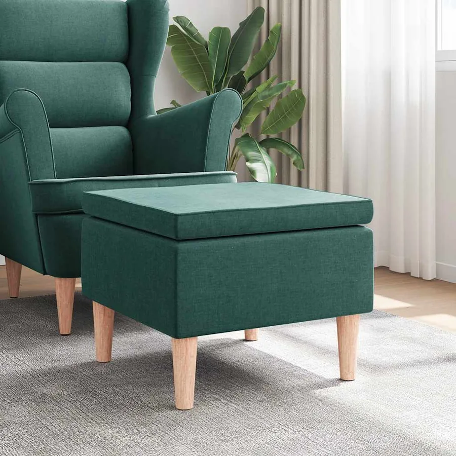 Tabouret avec pieds en bois Vert foncé Tissu