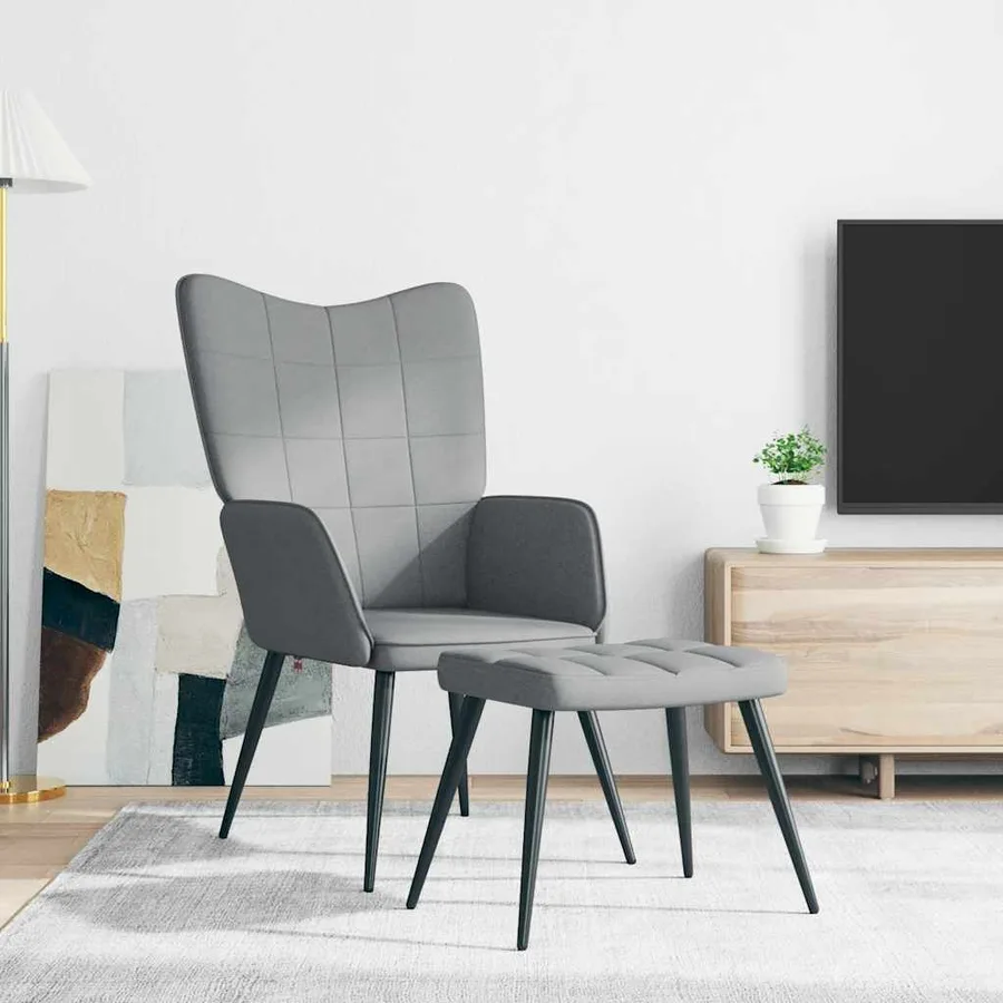 Chaise de relaxation avec tabouret Gris clair Tissu - 3