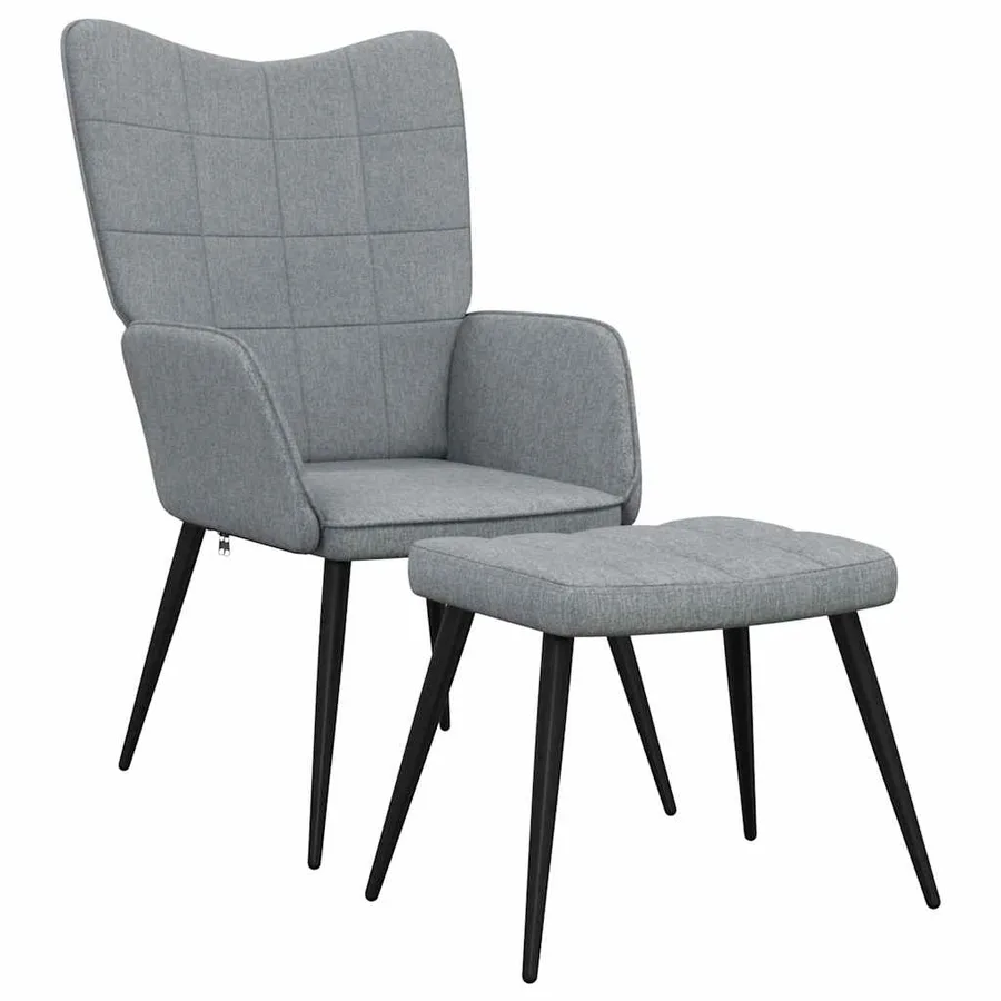 Chaise de relaxation avec tabouret Gris clair Tissu - 8