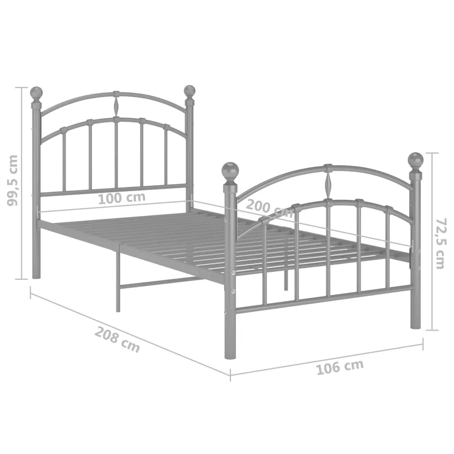 Cadre de lit sans matelas gris métal 100x200 cm - 7