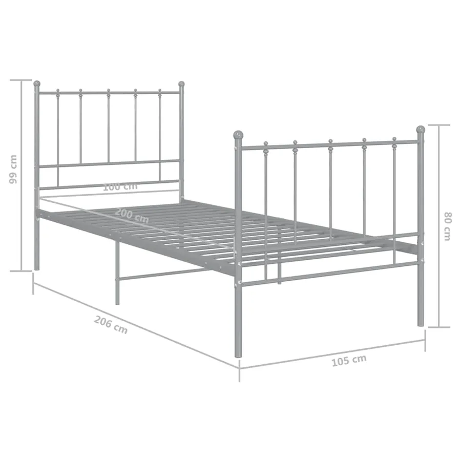 Cadre de lit sans matelas gris métal 100x200 cm - 6