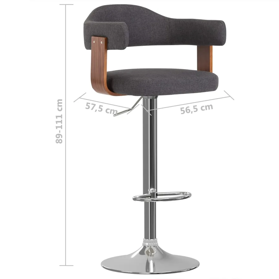 Tabourets de bar lot de 2 gris foncé bois courbé et tissu - 8