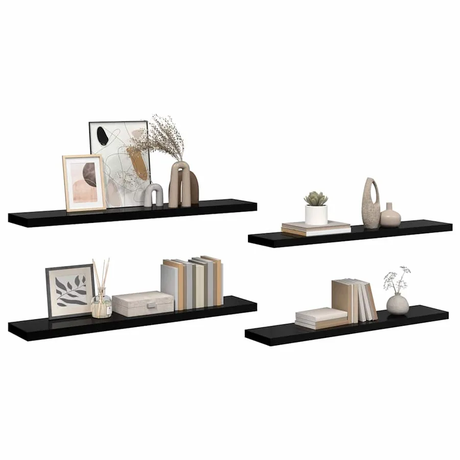 Étagère murale flottante 4 pcs Noir brillant 120x23,5x3,8cm MDF - 5