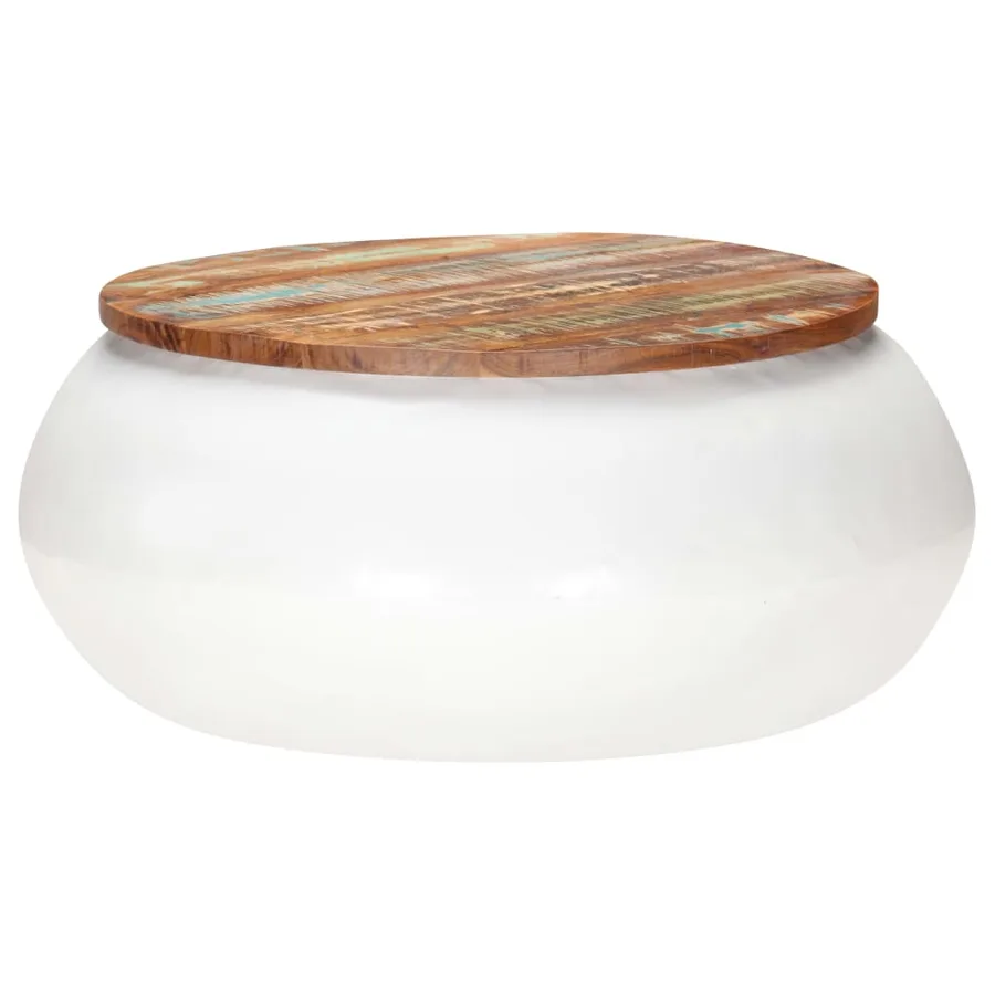 Table basse Blanc 68x68x30 cm Bois de récupération solide - 6