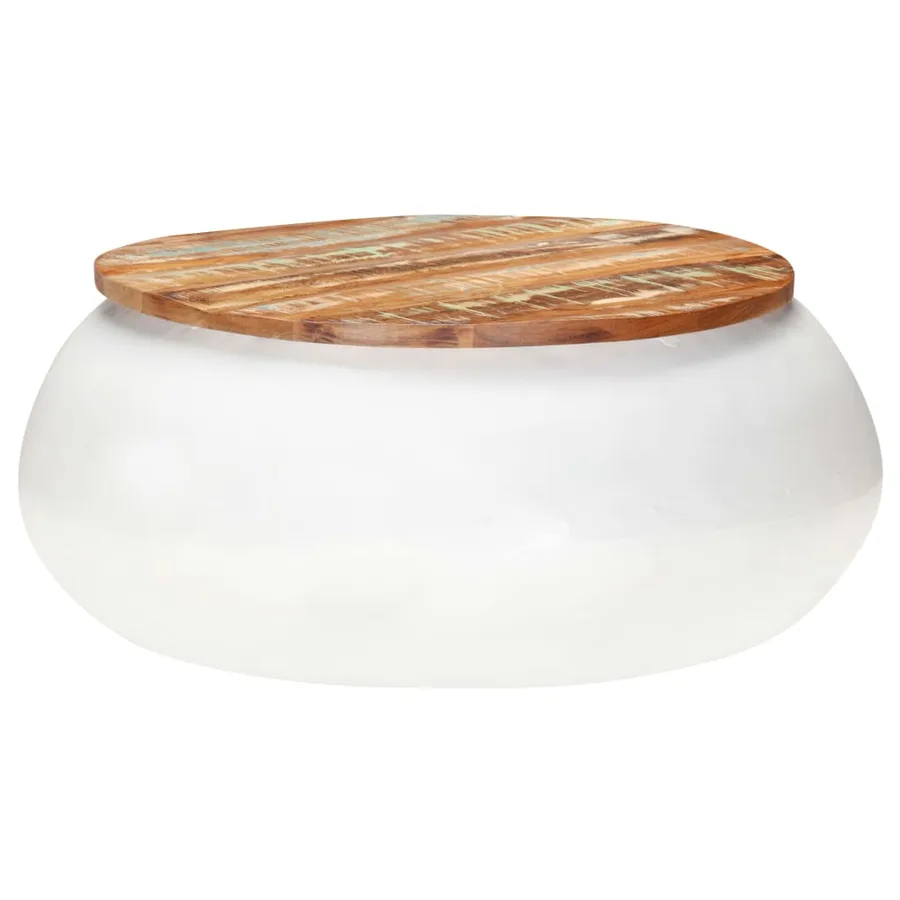 Table basse Blanc 68x68x30 cm Bois de récupération solide - 7