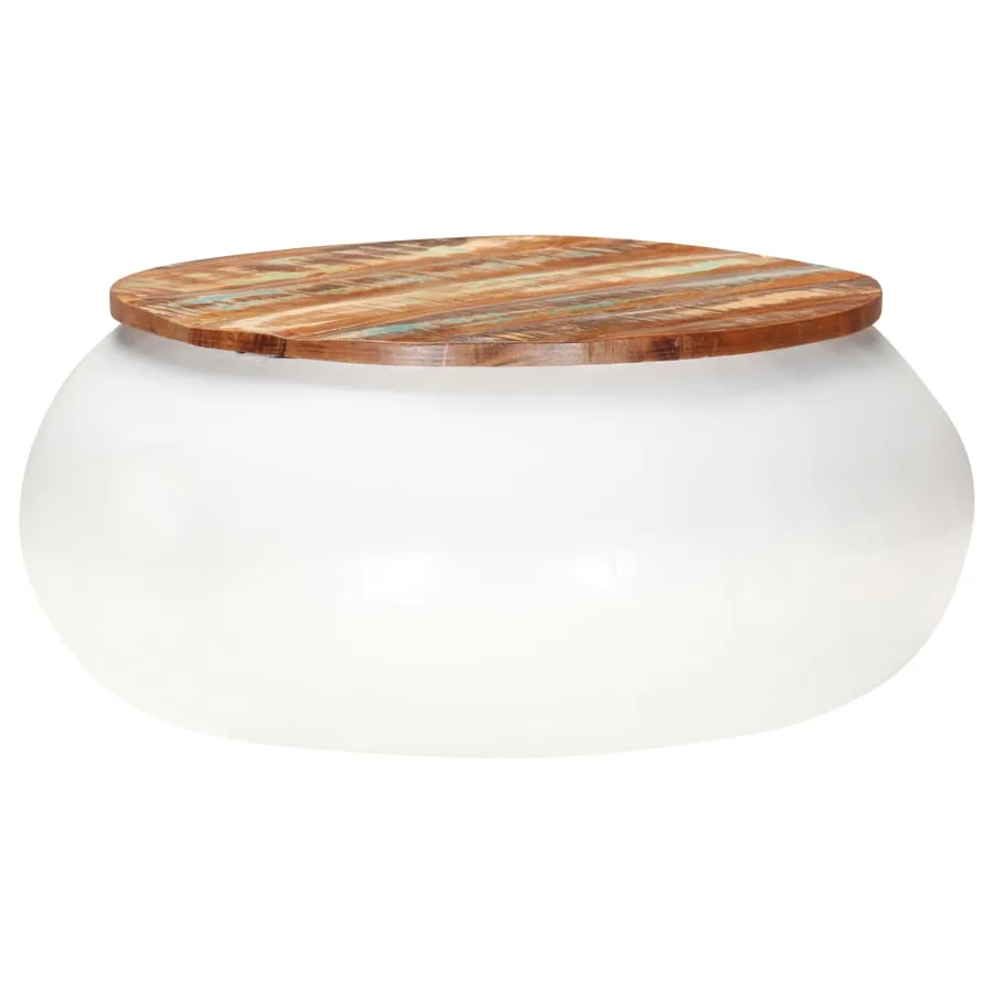Table basse Blanc 68x68x30 cm Bois de récupération solide - 9