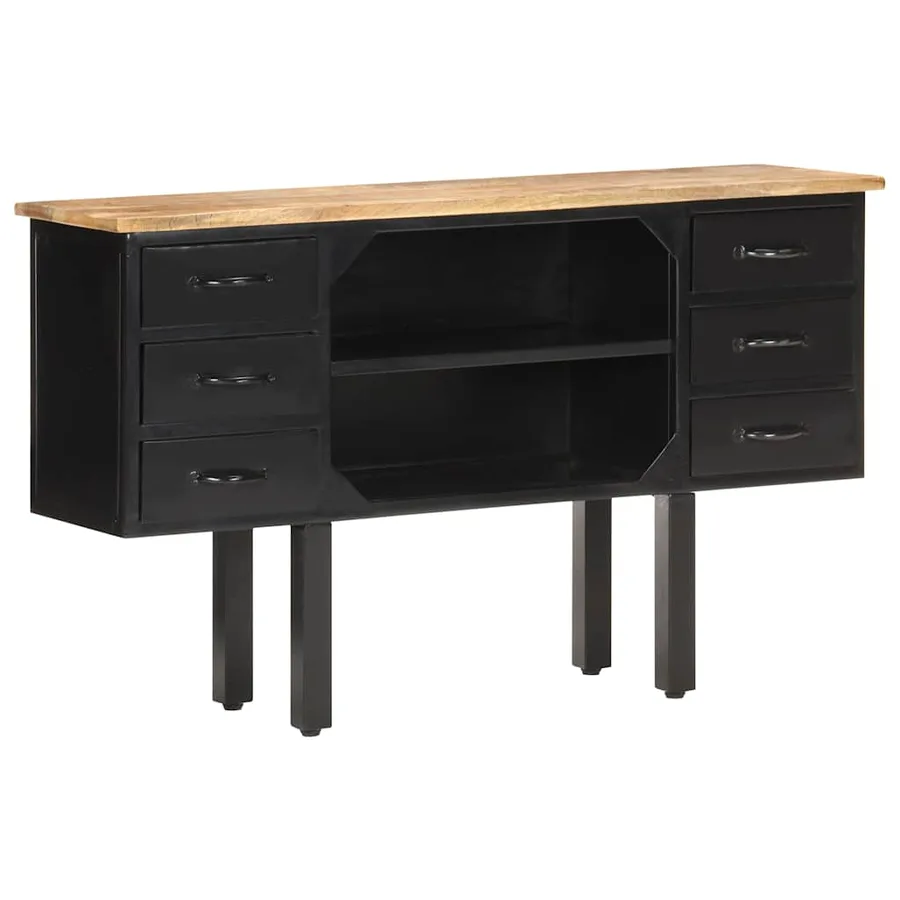 Buffet 110x30x65 cm Bois de manguier massif brut et acier - 10