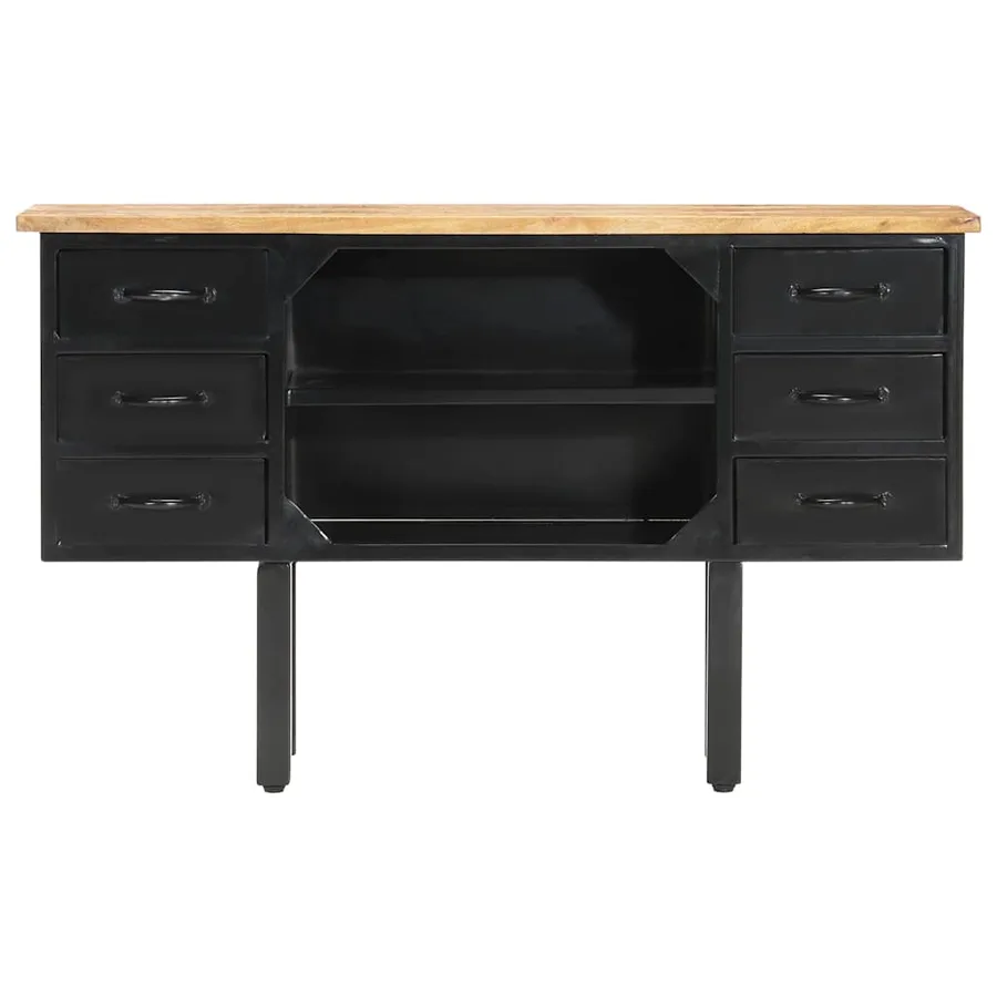 Buffet 110x30x65 cm Bois de manguier massif brut et acier - 2