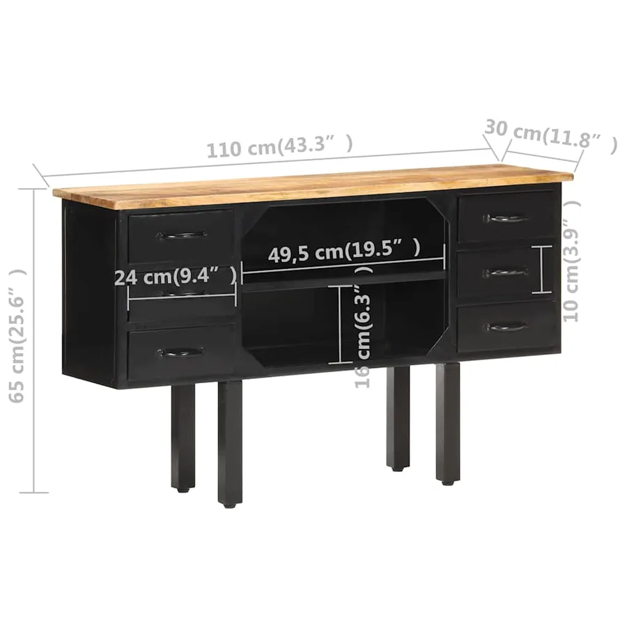 Buffet 110x30x65 cm Bois de manguier massif brut et acier - 6