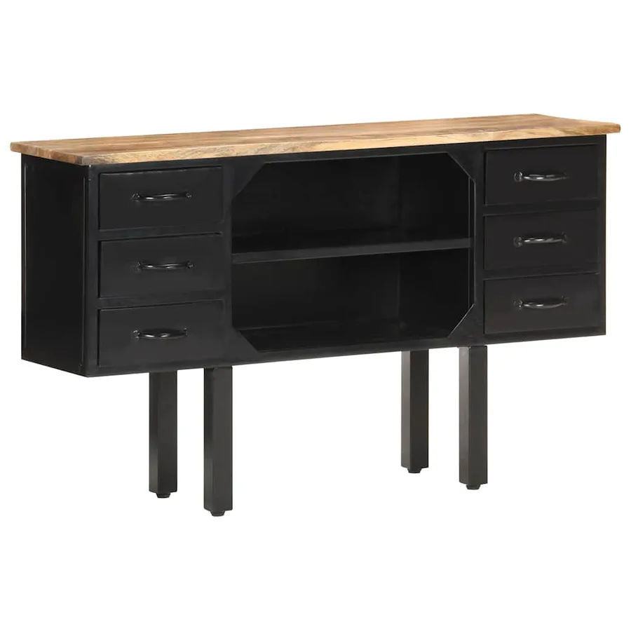 Buffet 110x30x65 cm Bois de manguier massif brut et acier - 7