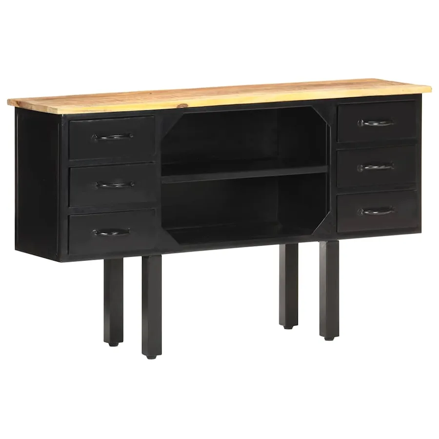 Buffet 110x30x65 cm Bois de manguier massif brut et acier - 9