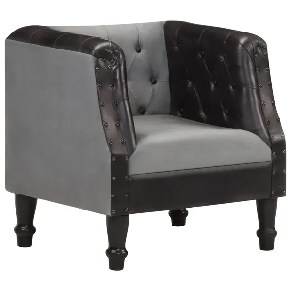 Chaise cabriolet Noir Cuir véritable et bois de manguier massif