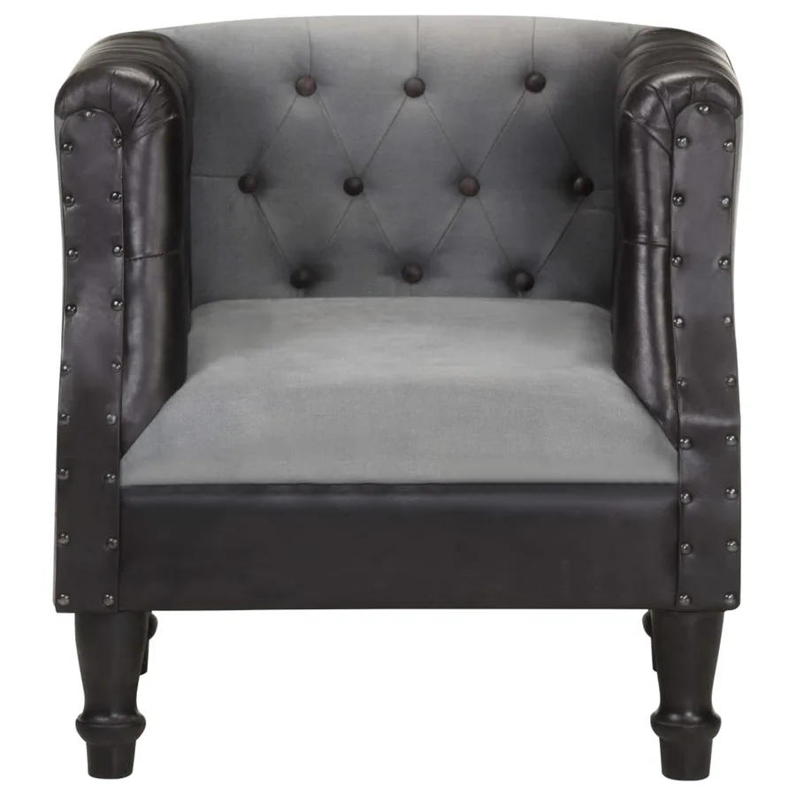 Chaise cabriolet Noir Cuir véritable et bois de manguier massif - 2