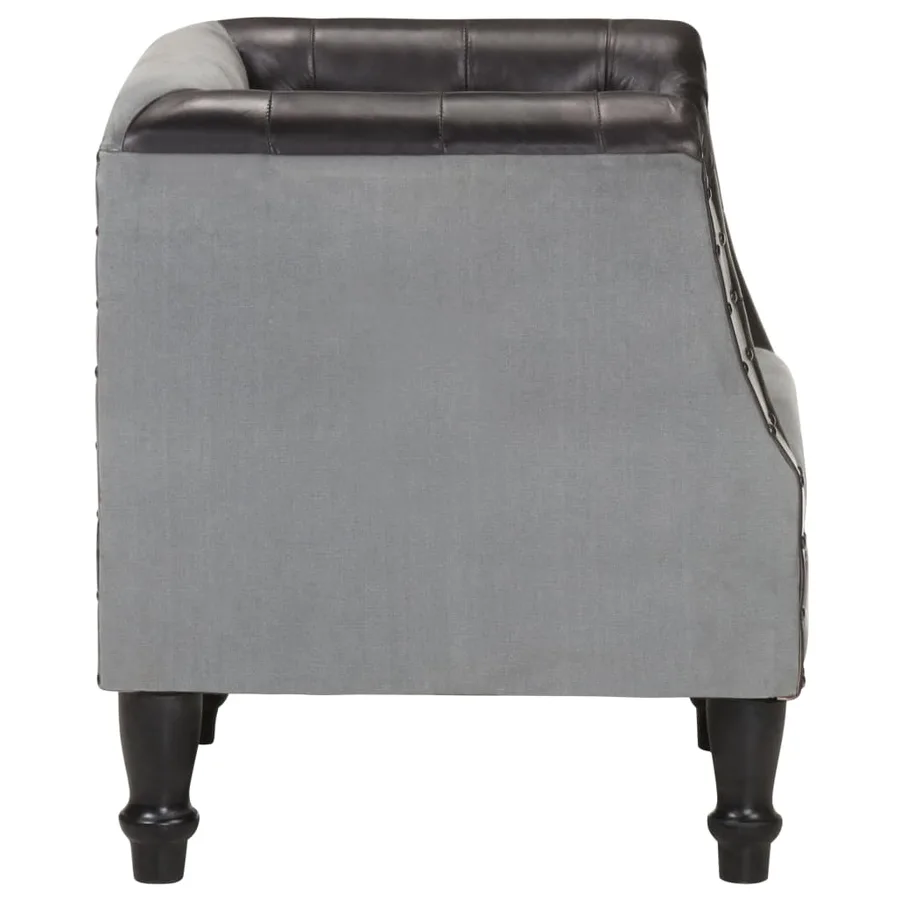 Chaise cabriolet Noir Cuir véritable et bois de manguier massif - 3