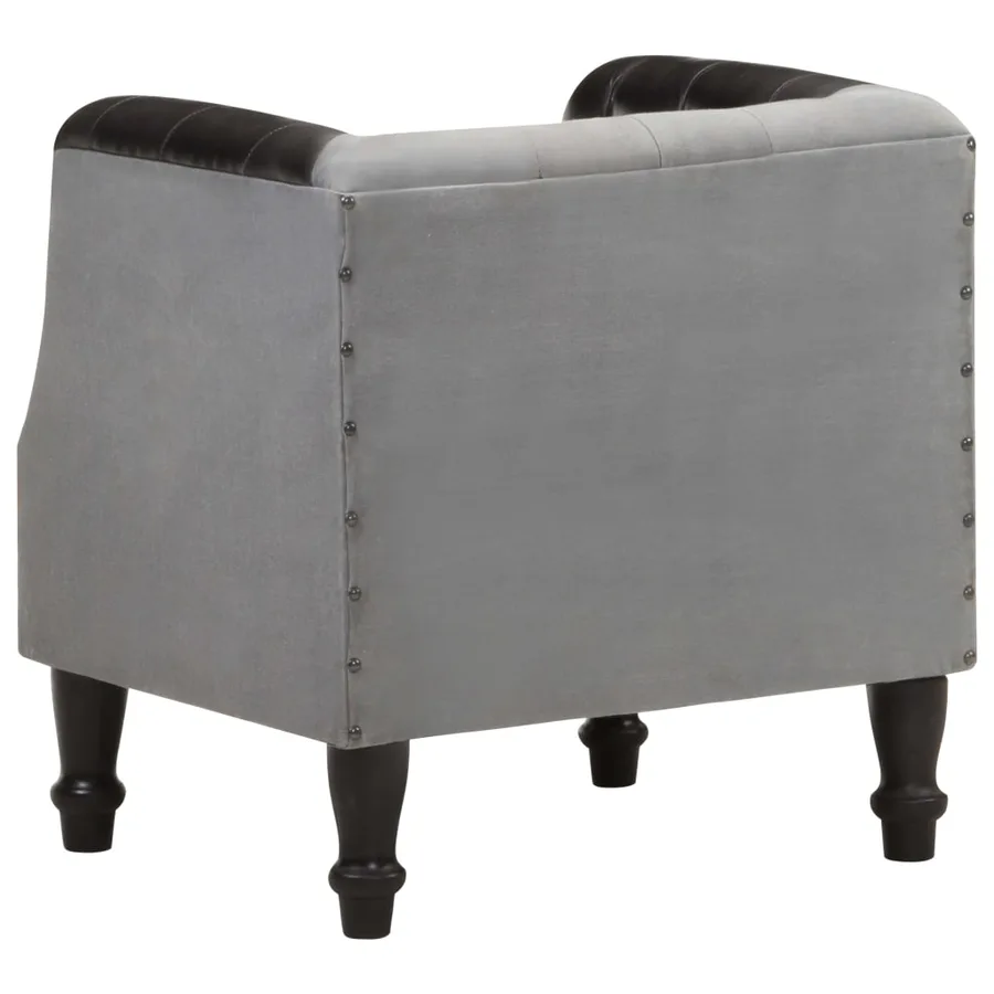 Chaise cabriolet Noir Cuir véritable et bois de manguier massif - 4