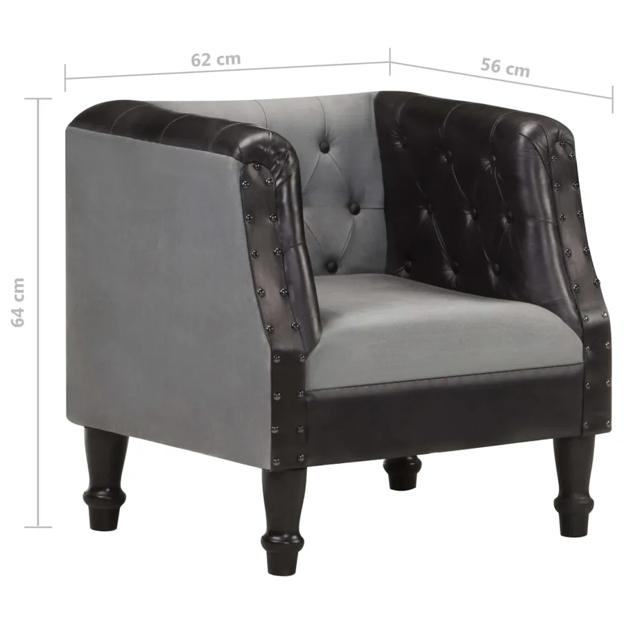 Chaise cabriolet Noir Cuir véritable et bois de manguier massif - 8