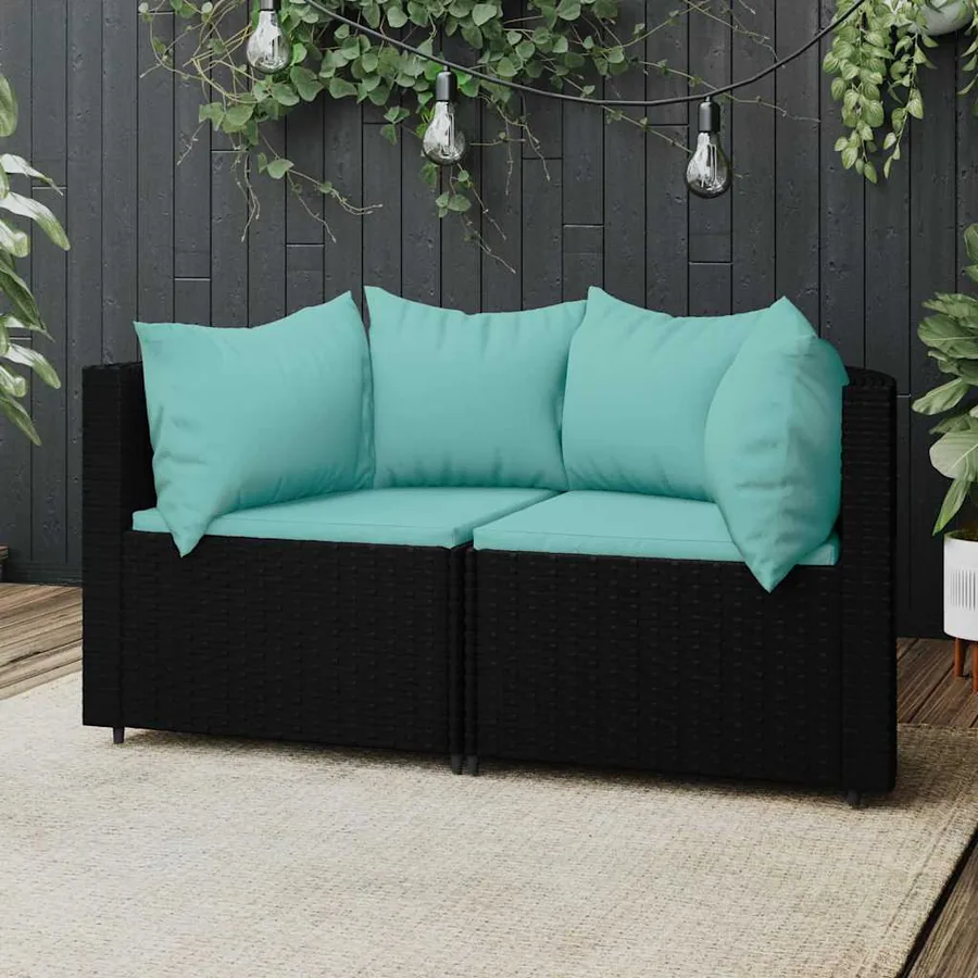 Canapés d'angle de jardin et coussins 2pcs Noir Résine tressée